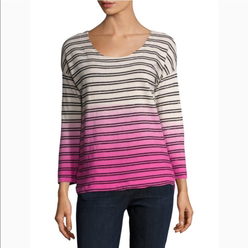 Splendid Pink Dip Dye Ombre Striped Sweatshirt